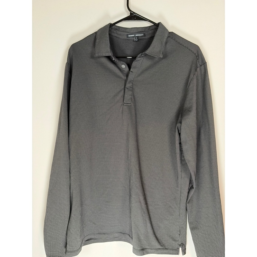 Robert Barakett Mens Long Sleeve Polo Shirt Gray Micro Houndstooth Large